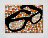 Nerdy, Geeky Recycled Paper Mixed Media Mosaic Art - "Nerd Glasses" Abstract original artwork by Lauren Snyder