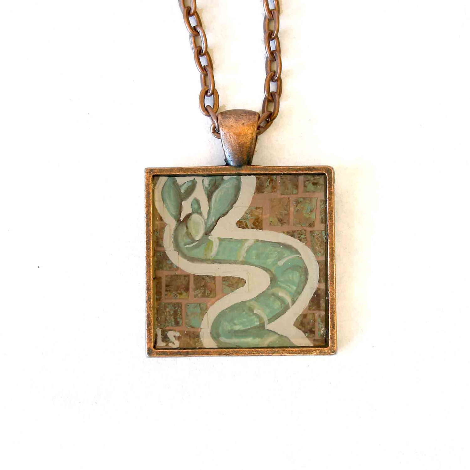 Bamboo Original Art Pendant by Lauren Snyder-Recycled Paper Mixed Media Mosaic Art