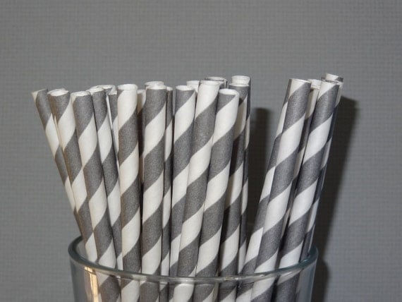 NEW to Serendipity Party Shop- Gray Striped Paper Straws Il_570xn