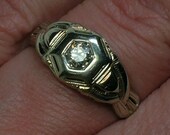 Vintage Engagement Ring, Art Deco, WG 18K, Euro Cut Diamond