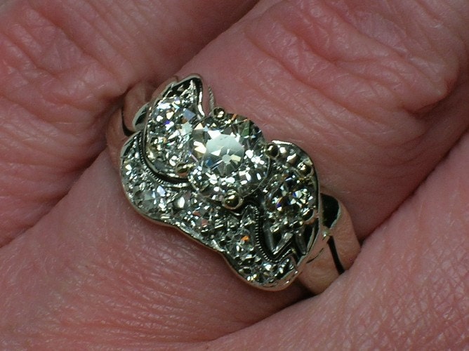 Vintage Wedding Ring Set .84 Old Mine Cut Diamond, White Gold, Appraisal