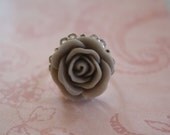 Ruffled Rose Ring Smoke Gray Grey, Vintage Inspired, Shabby Chic