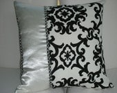 Elegant Black and Ivory Damask Design Bedroom Pillow - Decorative Accent Throw Pillow - 15 x 15 Inch Reversible