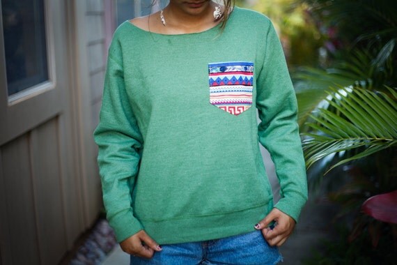 green tribal pocket sweatshirt