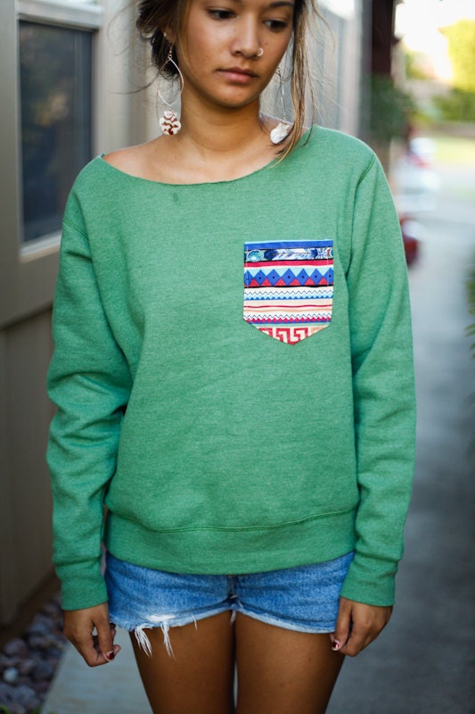 green tribal pocket sweatshirt