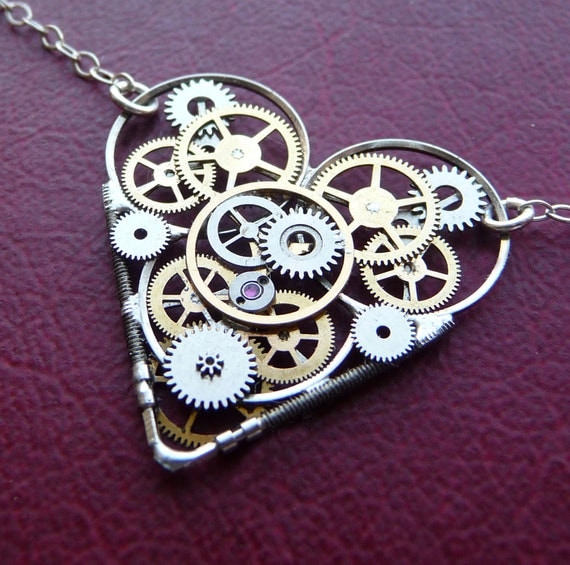 Clockwork Heart Necklace "Amore" Elegant Industrial Heart Clockwork Necklace Mechanical Love Choker Sculpture by A Mechanical Mind