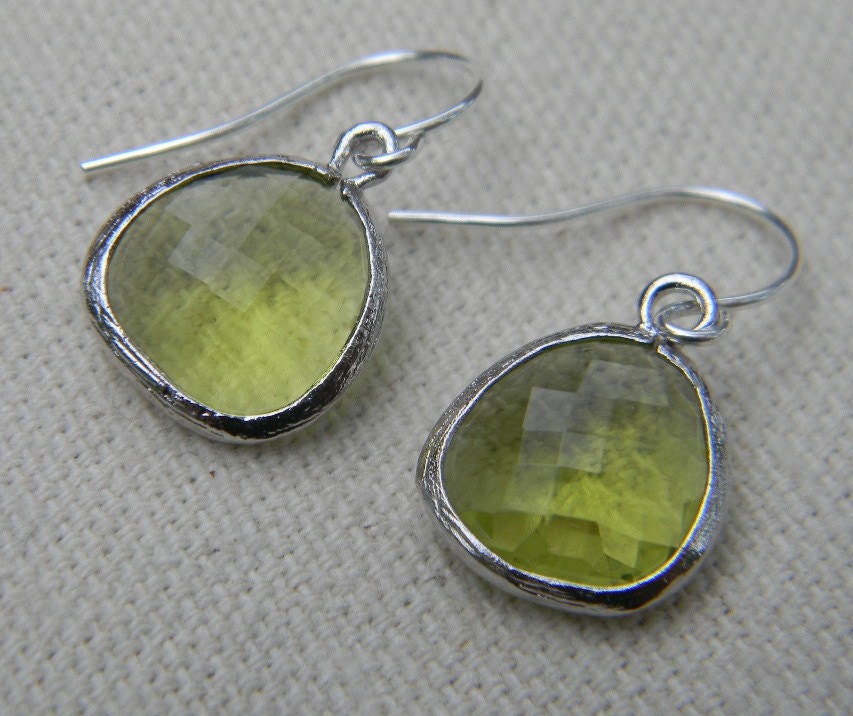 Green Peridot Earrings Sterling Silver Bride, Bridal, Wedding