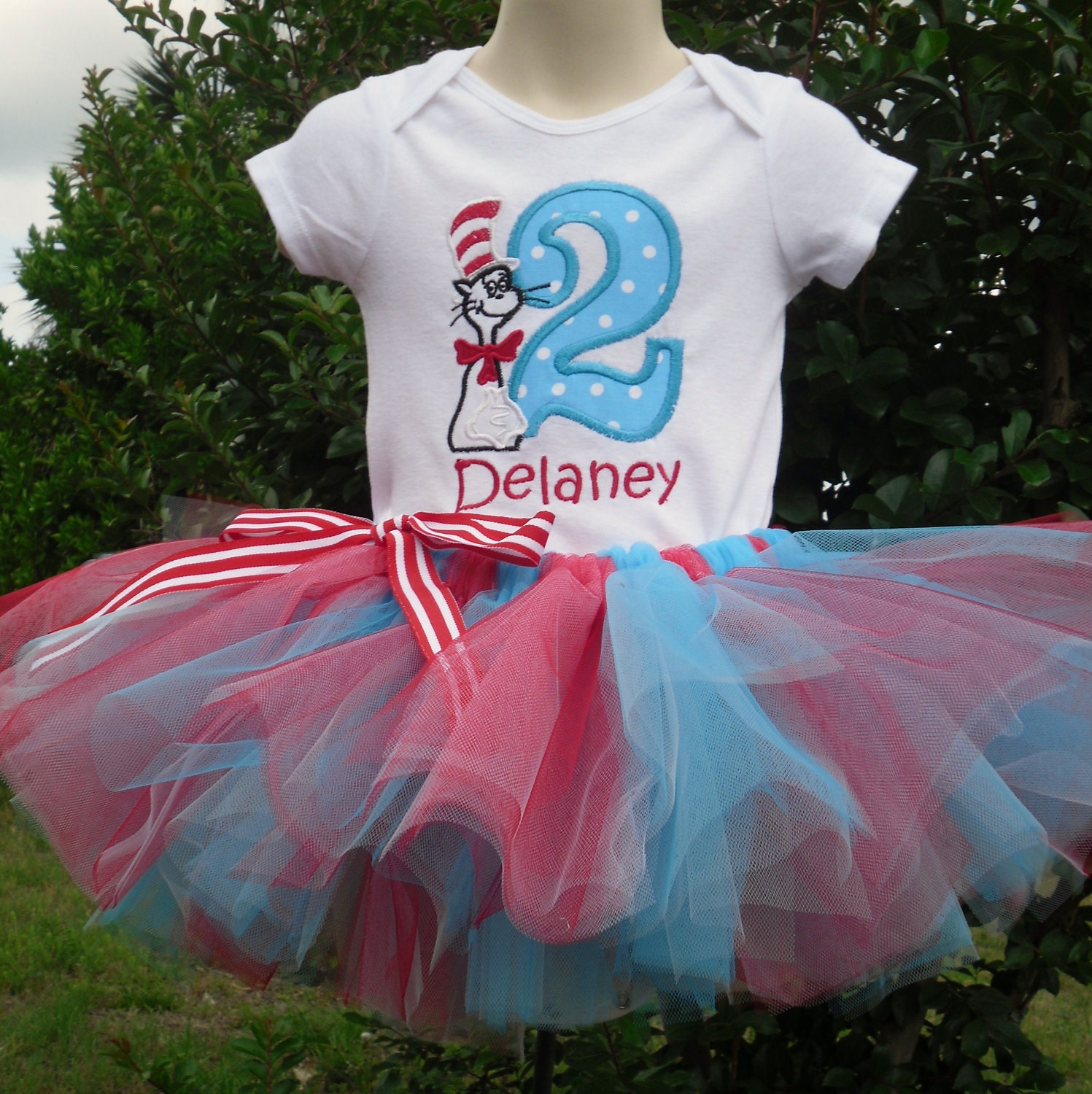 Custom Boutique Personalized Birthday Cat in the Hat Tutu set sizes 12m - 5/6