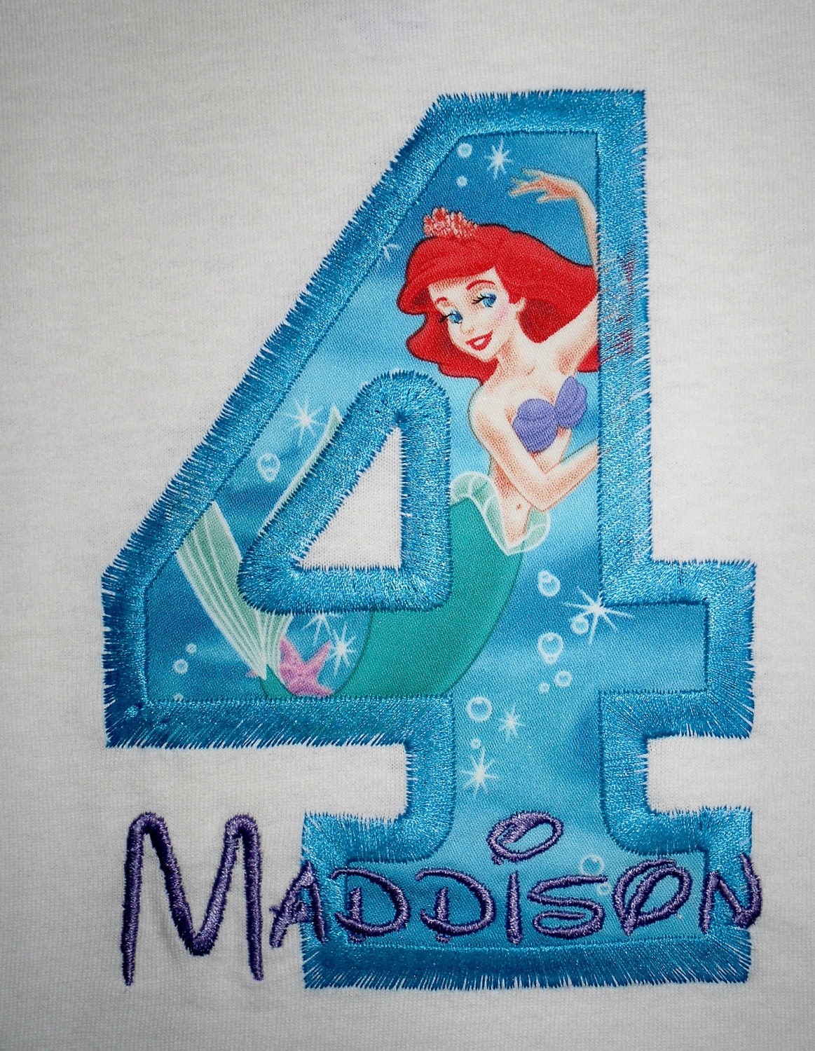 Design your own Letter or Number Princess Ariel little mermaid character applique t-shirt  - Personalized free