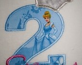 Design your own Birthday Number Princess Cinderella character with crown and crystals applique t-shirt  - Personalized free