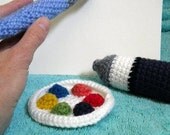 Amigurumi Paint Play Set- Crocheted Pretend Paintbrush, Palette, Paint Tube