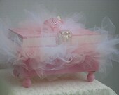 Decorative Box  Wood Pink with Pink and White Tutu & Jewelry Finding  Jewelry Box