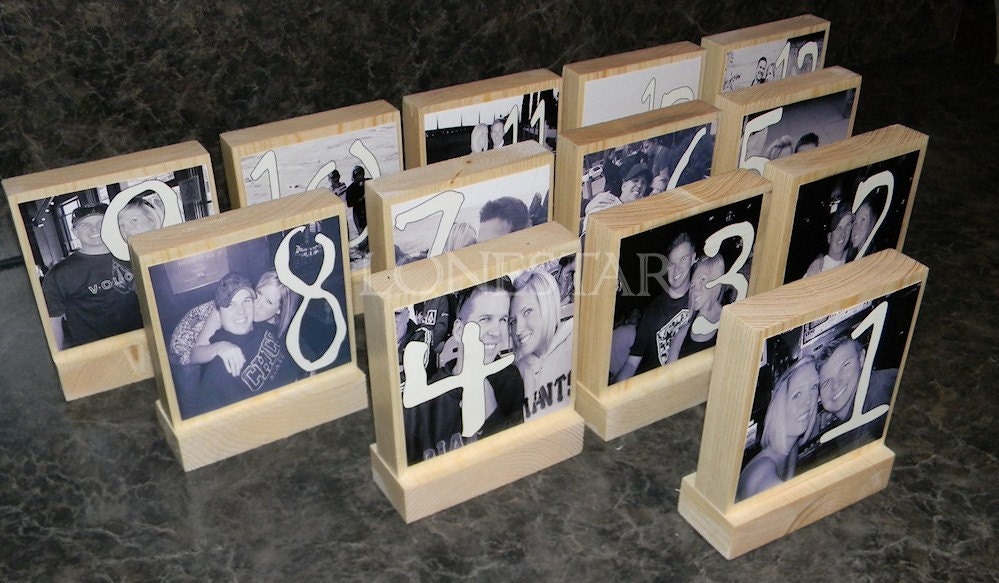 WEDDING TABLE NUMBERS-Set of 15 Personalized  Wedding Photo Blocks - Custom Table Numbers-Centerpieces-Place Cards  Photo Blocks