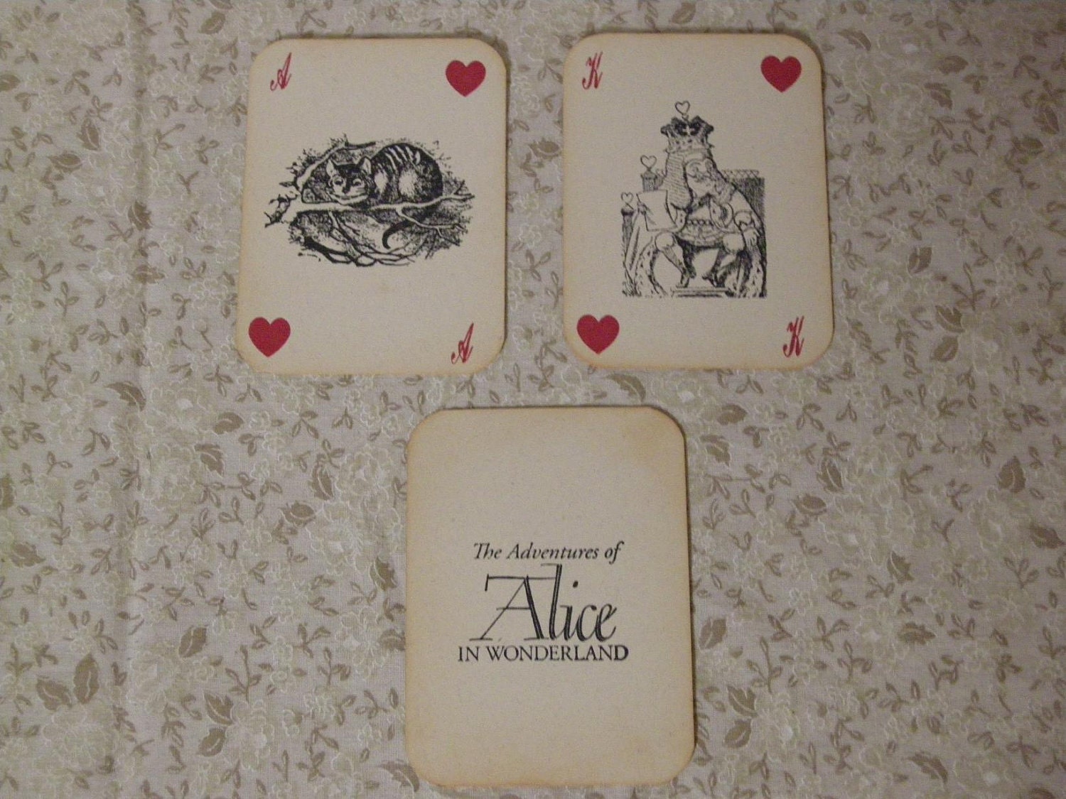 Alice in Wonderland Playing Cards - ephemera, vintage style, shabby chic style, red queen, heart, white rabbit, mad hatter, cheshire cat