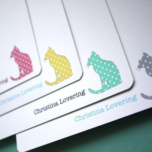 Personalized Polkadot Cat Flat Notes - Set of 8