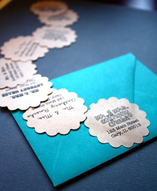 Personalized Address Labels Kraft Brown Scalloped Circle Set of 40