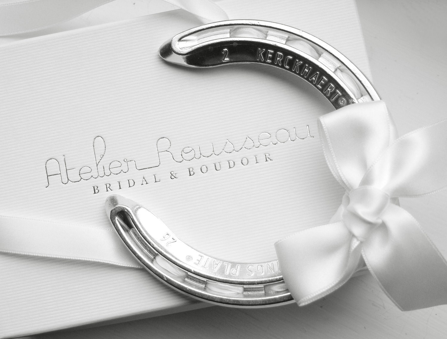 Lucky Horseshoe with Big Bow - White Silk Satin Bow