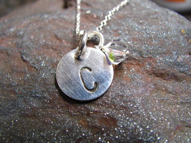 Sterling Silver Initial Necklace with Swarovski Crystal