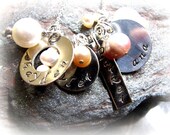4 Sterling Silver Hand Stamped Discs with Mixed Pearls
