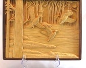 Relief Carving of Ducks in Flight  - Handmade Walnut Frame