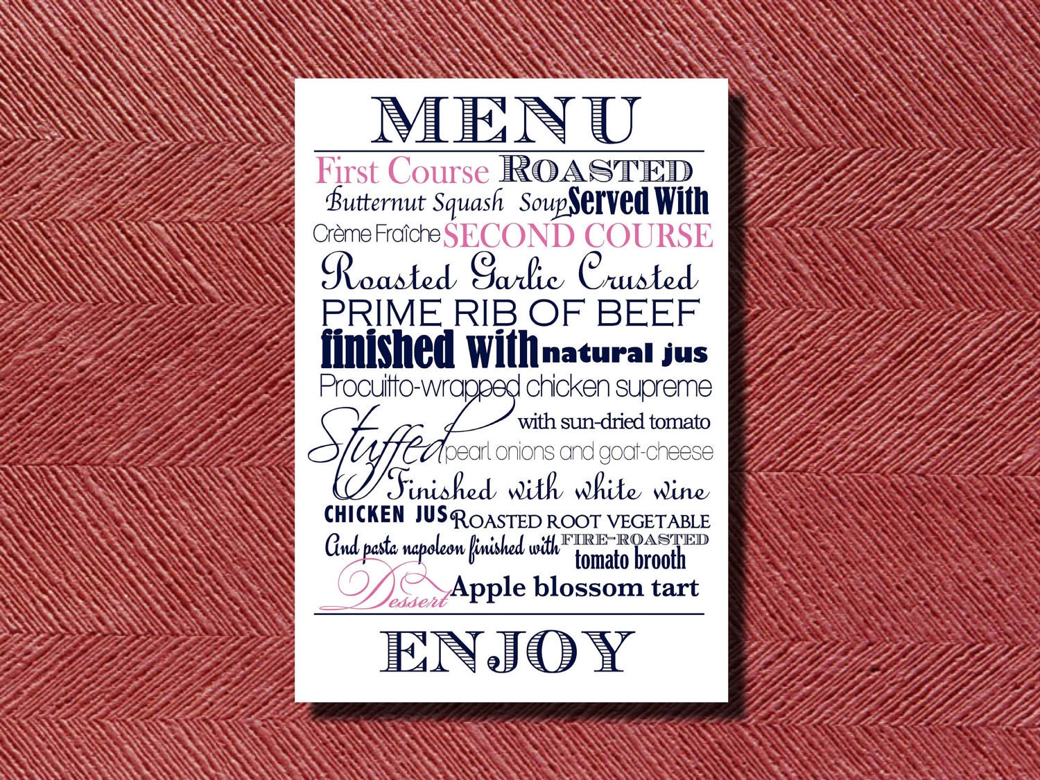 Wedding Reception Subway Art Dinner Menu
