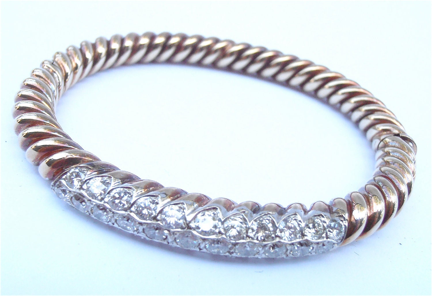 Vintage Genuine Diamond Bracelet Vintage 14k Gold Diamond Studded Bracelet Van Cleef Arpels Inspired Bracelet Vintage Gold Diamond Bangle