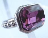 Vintage Amethyst Crystal Ring Purple Ring Art Deco Ring Purple Glass Ring Emerald Cut Ring Purple Silver Ring Violet Vintage Ring Size 7