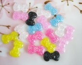 12pcs ((SALE)) Cute Small Glitter Kitty Bow Decoden Cabochon (12x8mm) BW10006