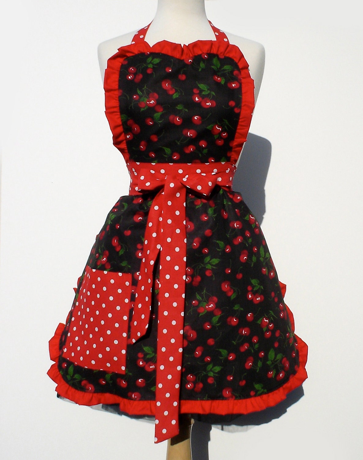 Free Shipping Retro Apron Vintage Inspired  Cherry Apron FREE SHIPPING