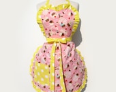 Retro Apron Cupcakes Cherries and Polka dots Full Apron FREE SHIPPING