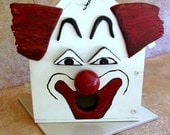 Wooden Clown Bird House - White Red Black Trim Birdhouse - Solid Wooden Nose