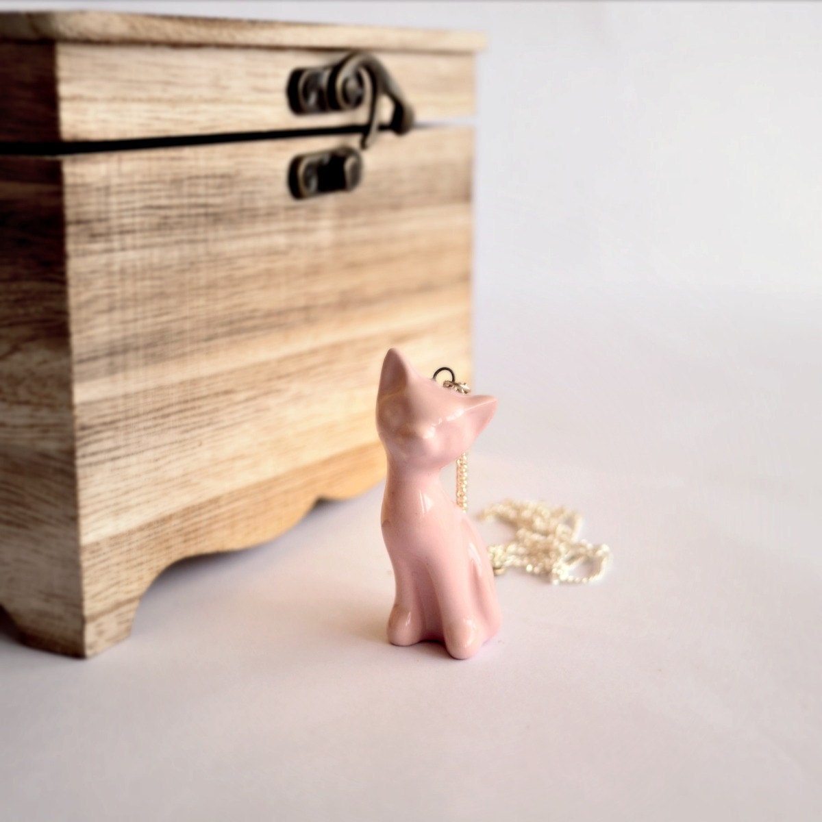 Handmade ceramic kitten in fine delicate shape - ceramic cat necklace pendant in pink - jewelry gift Etsy UK