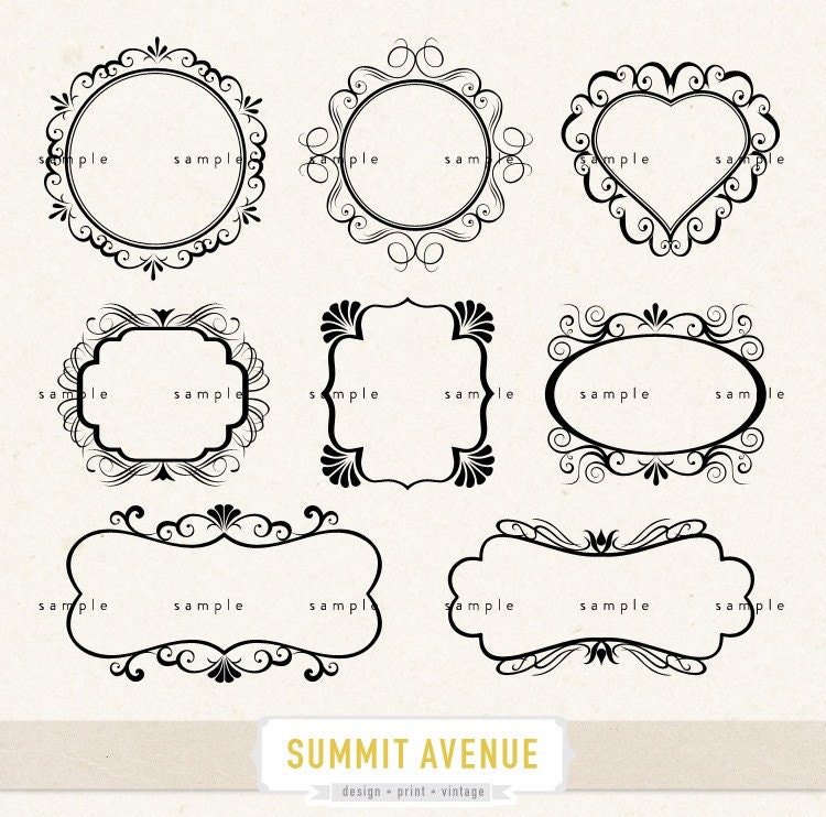 INSTANT DOWNLOAD Clip ArT digital frames & labels with classic swirls  - for photography scrapbook logos or wedding or party favors