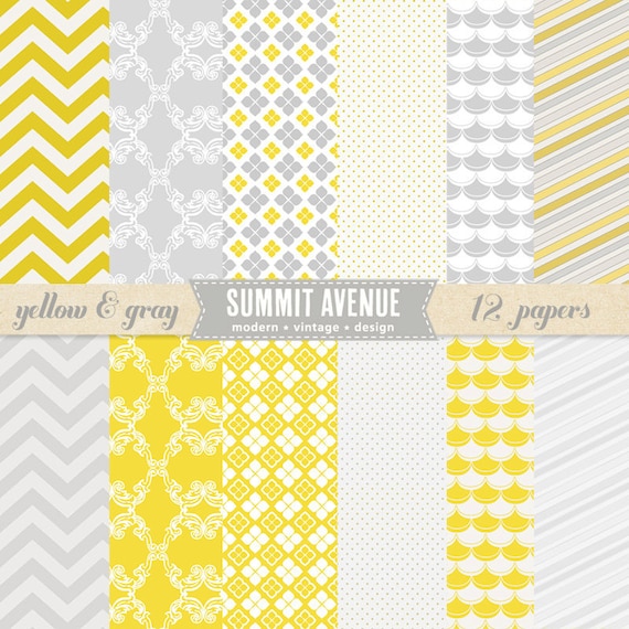 Yellow and Gray digital scrapbook paper pack & patterns - for photographers or small commercial
