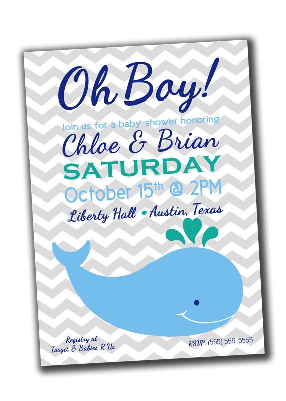 Baby Boy Shower Invitation - Blue Whale - Printable