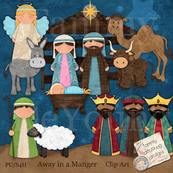 Nativity Christmas Clip Art -- Handmade Digital Images for greeting cards, scrapbooking, gift tags, paper crafts and gifts
