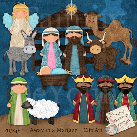 Nativity Christmas Clip Art -- Handmade Digital Images for greeting cards, scrapbooking, gift tags, paper crafts and gifts