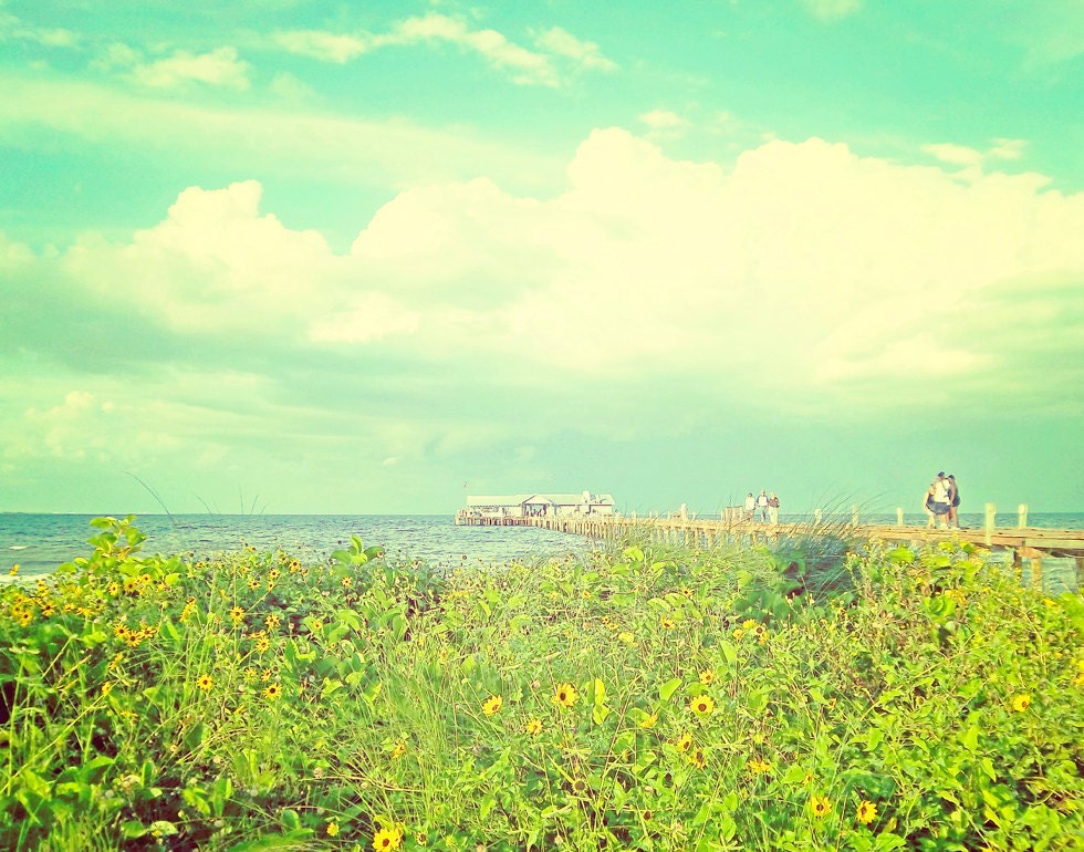 Day at the Fishing Pier Ocean Seascape Landscape Teal Travel Photography Artwork Print 11x14 Wall Decor