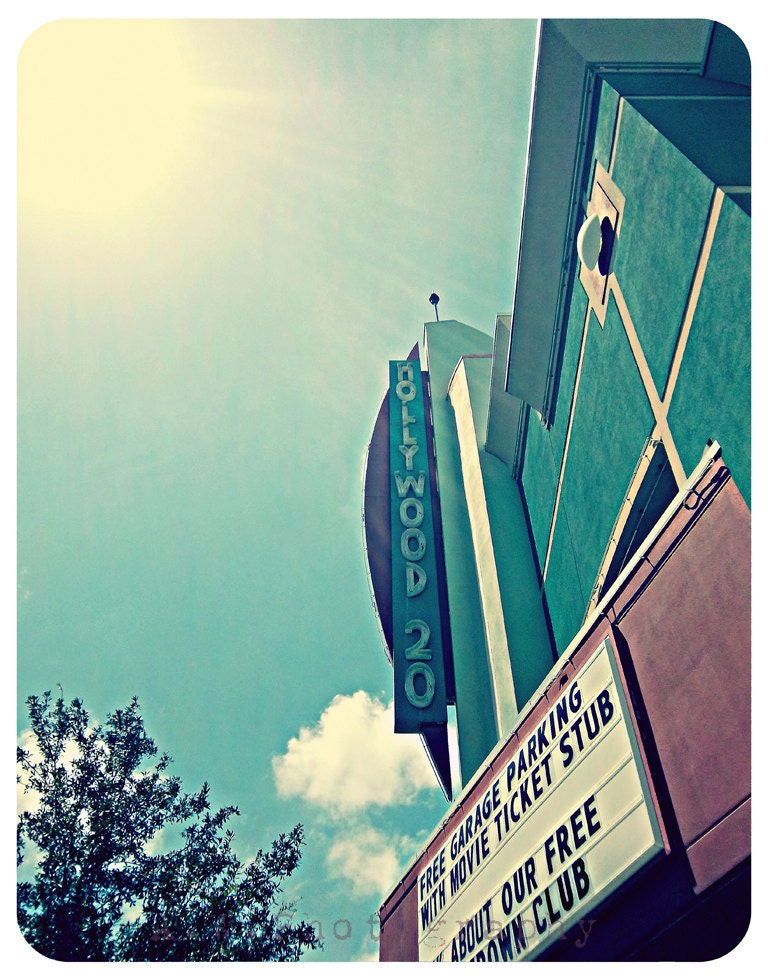1960's Vintage Theater Style Photography Art 11x14 with rounded sides.  Hollywood 20 Movie Theater Travel Photography