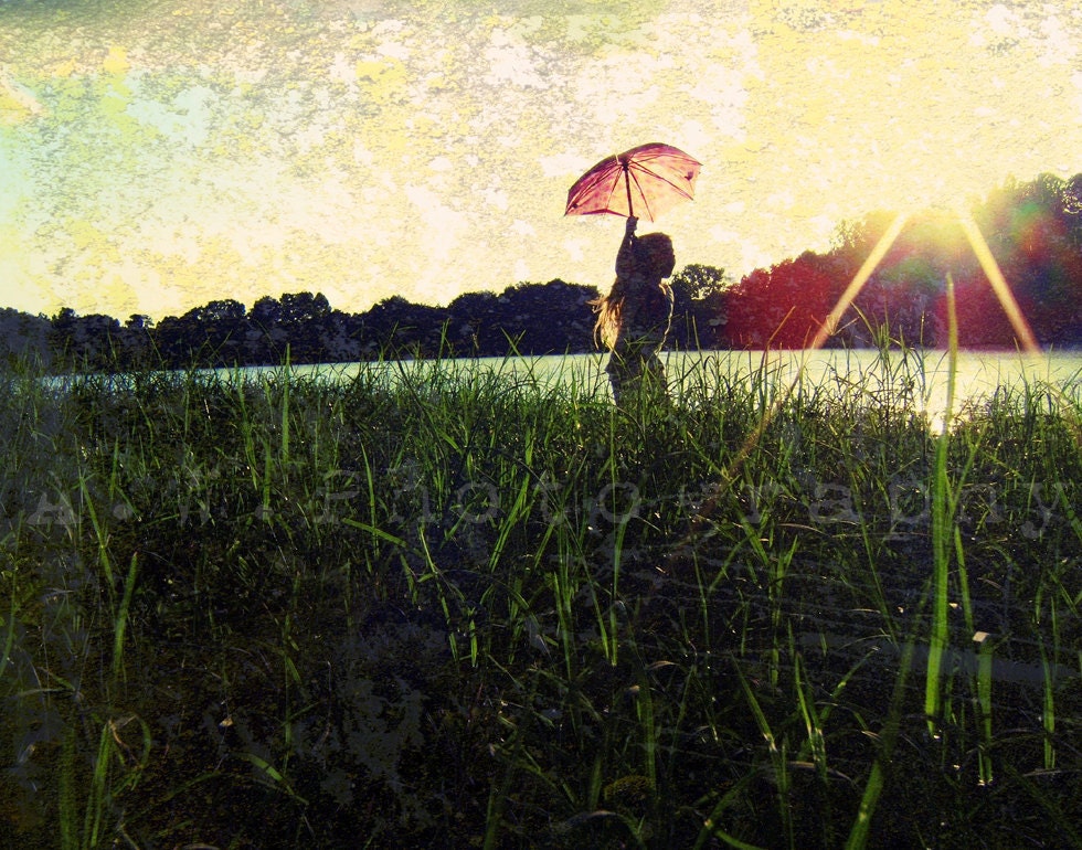 Young, Wild and FREE 11x14 Photography Graphic Design Mixed Media ART Print Child in Field of Grass with Umbrella