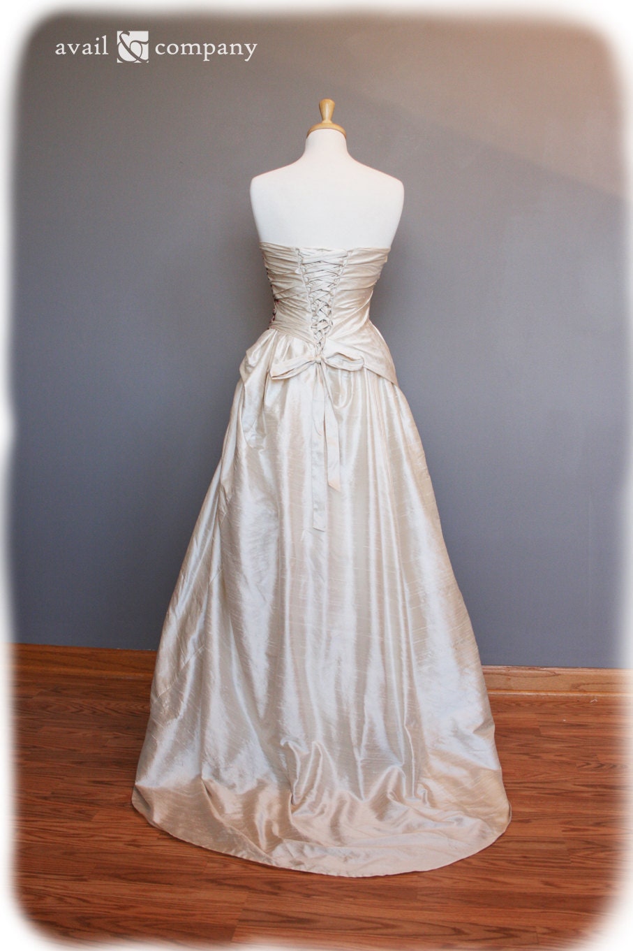 Cherry Blossom Wedding Dress Pink and Brown on Pearl Silk Duppioni, Custom Made in your size