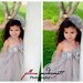 Vintage Collection.Grey tulle dress with silver handrolled rosettes and button embellishments. Headband sold separately.