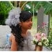 Vintage Collection.Grey tulle dress with silver handrolled rosettes and button embellishments. Headband sold separately.