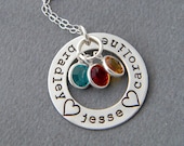 Personalized Hand Stamped Necklace - Birthstone Trio