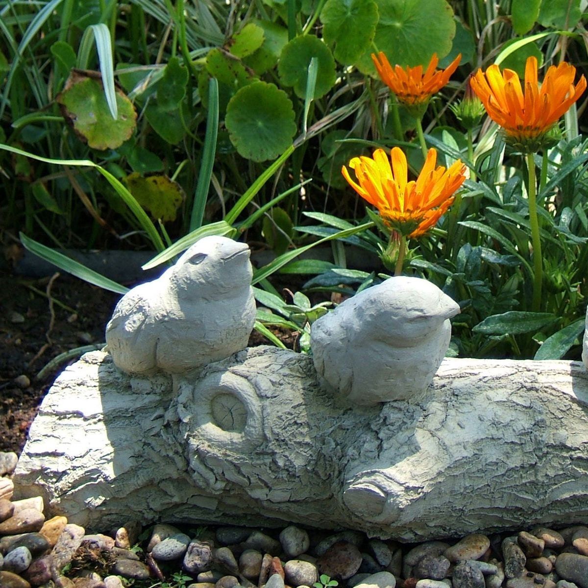 Solid Stone BIRDS ON A BRANCH Original Garden Sculpture (c)