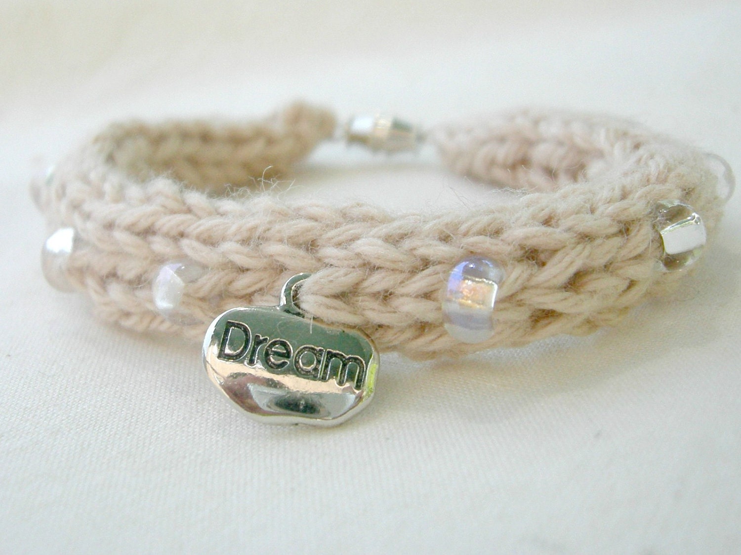 Natural Organic Bracelet, Boho Style, Glass Beads and Dream Charm