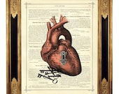 Valentine Anatomical Heart with Keyhole and Key to your Heart - Vintage Victorian Book Page Art Print Steampunk