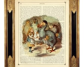 Alice in Wonderland  and the Dodo Bird color - Vintage Victorian Book Page Art Print Steampunk