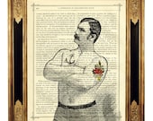 Strongman with Tattoo Gentleman Boxer Wrestler Bartitsu Baritsu - Vintage Victorian Book Page Art Print Steampunk