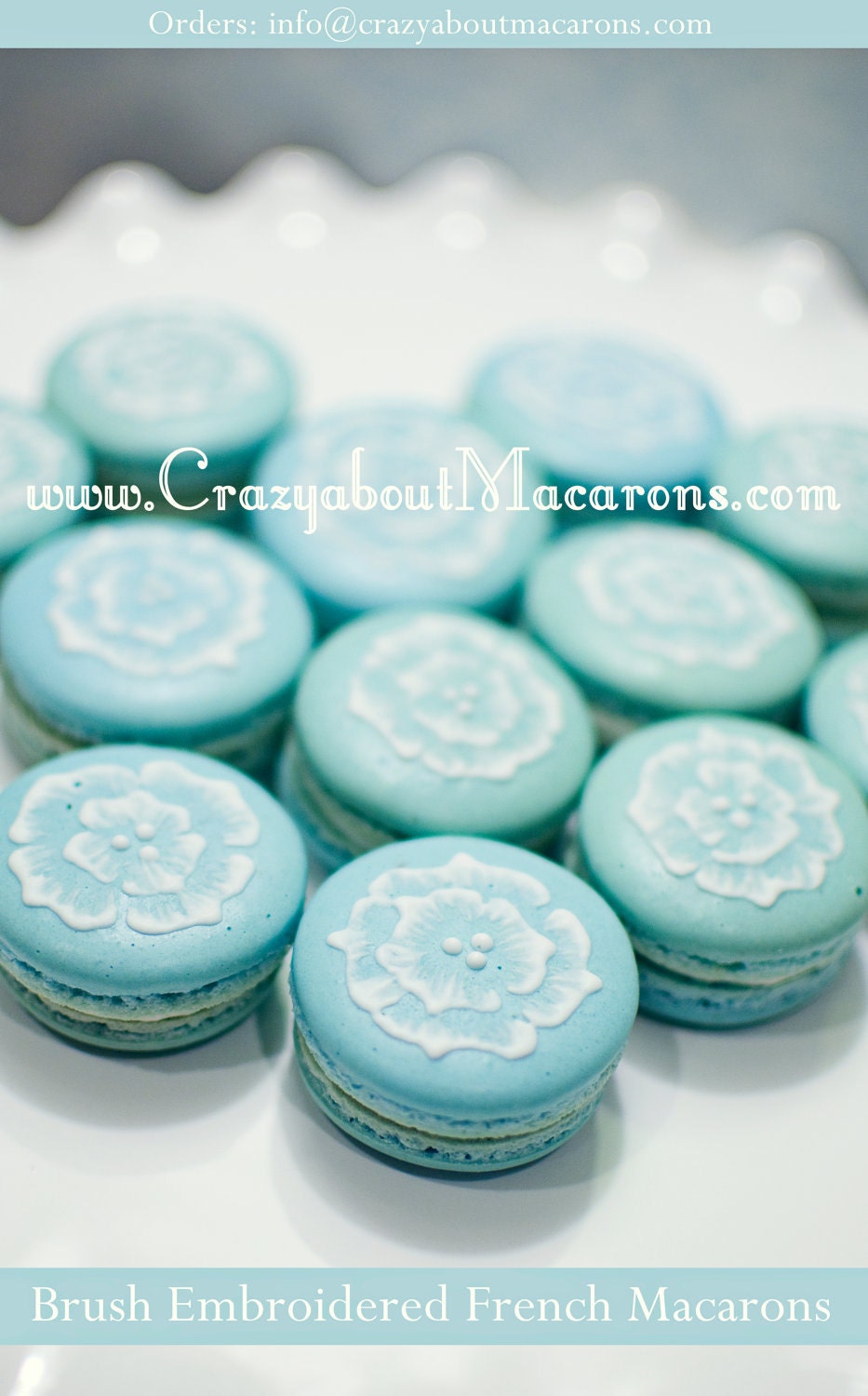 Six dozen of Brush Embroidered French Macarons as favors or for your sweets table
